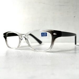 NEW +2.00 Reading Glasses Black Clear Fade Horn Rim 60’s Style NOS Unisex